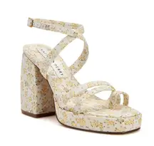 The Meadow Floral Open Toe Platform Heel Sandals Yellow White