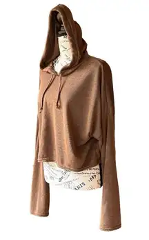 nasty gal brown ribbed hoodie pullover cropped grunge retro granola girl US 16