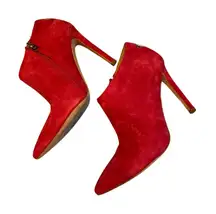 MARCIANO Red Suede Stiletto Heel Ankle Booties Pointed Toe Side Zip Women's 8.5M