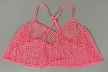 Victoria's Secret  Neon Hot Pink Lace Mesh Beach Swim Coverup Tank Crop Top Shirt Size M 🏖💖✨