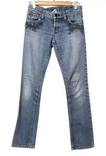 Ralph Lauren Low Rise Beaded Y2K Skinny Jeans Womens 26 Blue Western Denim Fall