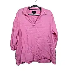 Tahari Women's Size 1X 100% Linen Shirt 3/4 Sleeves Essential Lagenlook Lt. Pink