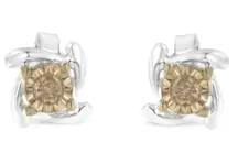 NIB Haus of Brilliance Two-Toned Sterling-Silver Diamond Stud Earring