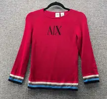 Armani Exchange A|X‎ Womens Sweater Size Small 90s Y2K Preppy Striped Trim Knit