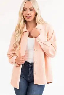 Andree Oversized Pearl Button Down Tweed Shacket Peach M