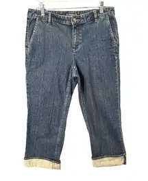 Liz Claiborne Jeans Women 8 Blue Cuffed Crop Mid Rise Straight Fit Denim Coastal