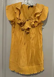 New Directions Mustard Yellow  Top Flowy Ruffly Fall Casual Bow Medium
