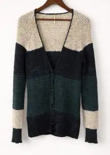 Free People Colorblock Chunky Knit Cardigan S Sweater Button Front Boho