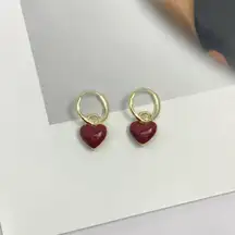 18K Gold Plated Love Heart Dangle Drop Earrings for Women, Red Heart Earrings