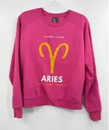Anthropologie Aries Zodiac Sweatshirt Pink Graphic Crewneck Size Small