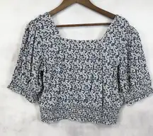 Roxy Womens Crop Top Size XL Smocked Ditsy Cottage Boho Milkmaid Coquette Beach