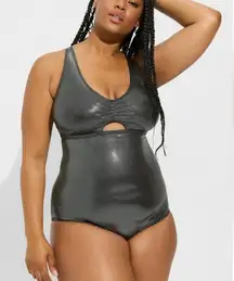 Torrid One Piece Foil Metallic Full Coverage Wireless Tummy Control Swimsuit 2X