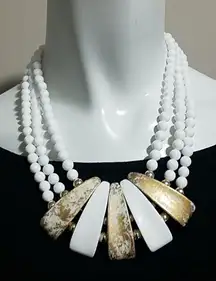 Vintage White & Gold Colored Multilayer Necklace