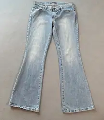 Vintage Y2K American Eagle Wide Leg Flare Jeans Womens 8 Low Rise Light Wash Fad