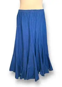 Vintage Alfredo’s Wife Jean Skirt Diagonal Tiered Medium Wash Denim Medium