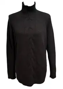 Garnet Hill Size XS Cable Detail Cashmere Tunic Sweater Black Oversized