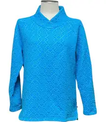 T by Talbots Quilted Glitter Snowflake Pullover Blue Silver Medium