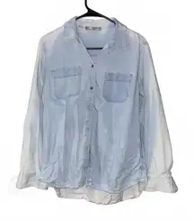 Lee Riders Light Wash Chambray Denim Button-Down Shirt M Casual Soft VintageVibe