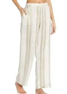 Hanro NWTs Aria Woven Silk Blend Lounge Pajama Pants small Winter Lemon Stripe