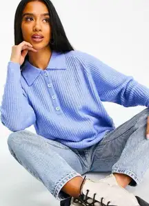 ASOSDesign 00Petite Blue Sweater w Polo Neck in Rib NWOT