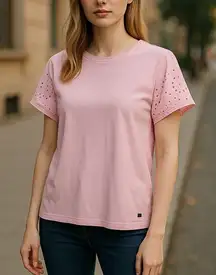 GAP Pink Eyelet Sleeve T-Shirt Top‎ Women's Blouse M Feminine Coquette Soft Girl