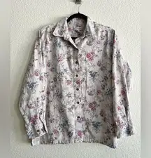 Dressbarn Button Corduroy Shirt Floral Top Cottage Core Soft Cotton Size 14/16