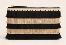 Stella & Dot Capri Fringe Zip Clutch Bag Black & Gold Tassel Boho Chic Purse