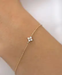 .925 Sterling Silver Stamped/18K Delicate Crystal Clover  Bracelet