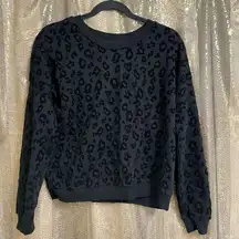 PINK - Victoria's Secret  Black Drop Shoulder Velvet Cheetah Print Sweater XS