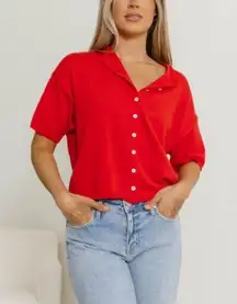 100% Cotton Short Sleeve Knit
Cardigan in Red