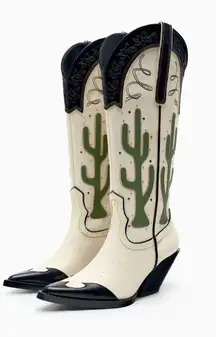 Zara cowboy boots cactus knee high heels western south western cowgirl