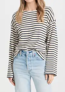 Apiece Apart Barca Long Sleeve Striped Shirt Navy Cream size Small $195