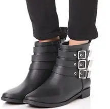 Loeffler Randall Nash Rain Ankle Boots with Buckle Detail Matte Black Size 6 US