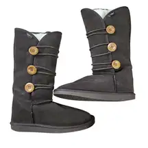 EMU Australia Nisha Button Brown Suede Merino Wool Mid Calf Winter Boots Size 8