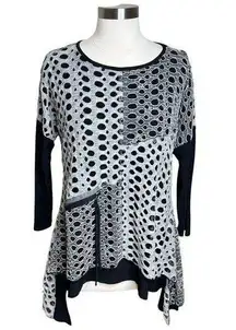 IC By Connie K Top Womens Small Black Gray Asymmetrical Hem Tunic Lagenlook