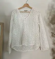 Joan vass sheer Eyelit lace blouse