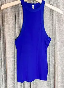 Free People  Royal Blue High Neck Ribbed Tank Top Size Small