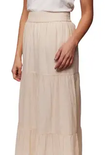 ABLE Harper Cream/White Pin Striped Three Tier Cotton Fully Lined Maxi Skirt