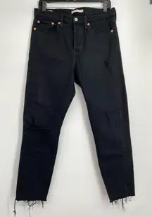 Levi premium Wedgie Black Jeans,‎ button fly, straight, frayed hem, size 28