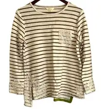 Matilda, Jane, cream/green, striped, long sleeve, tee, women’s medium