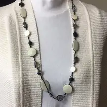 Alexa’s Angels long crystal mother of pearls necklace black white 32"