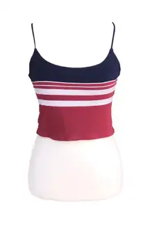 Basics Red/White/Blue Striped Ribbed Spaghetti Strap Crop Tank Top