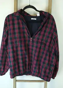 Liz Golf Women's Retro Half Zip Windbreaker Jacket Size Large Plaid Red Green