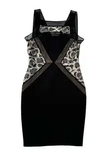 NEW Tracy Reese Faux Leather Floral Lace Mesh Trim Bodycon Dress Black Size 0