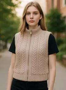 NWOT JOIE Chunky Cable Knit Zip-Up Sweater Vest in Taupe
Beige