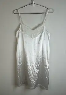 Unbranded White Satin Slip Dress with Lace Trim - Size Small