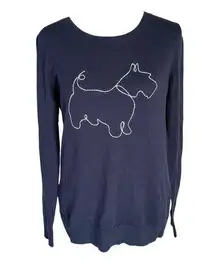 Loft women's size small navy blue long sleeve crew neck stretchy dog sweater top