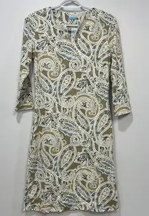 J Mclaughlin Carly Dress Small NWT $228 3/4 Sleeve Knee Catalina Folklore Tan‎