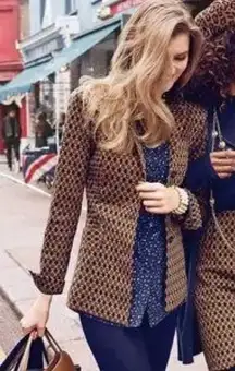 CAbi Kensington Knit Medallion Blazer Skirt Suit‎ Set in Mustard Navy Size Large