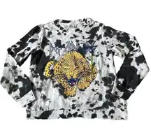 Def Leppard   black white tie dye tiger print crew neck sweatshirt size Medium